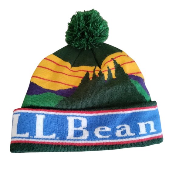 L.L.‎ Bean Beanie Pom Hat Mountain Spellout OSFA Winter Ski - Picture 2 of 4